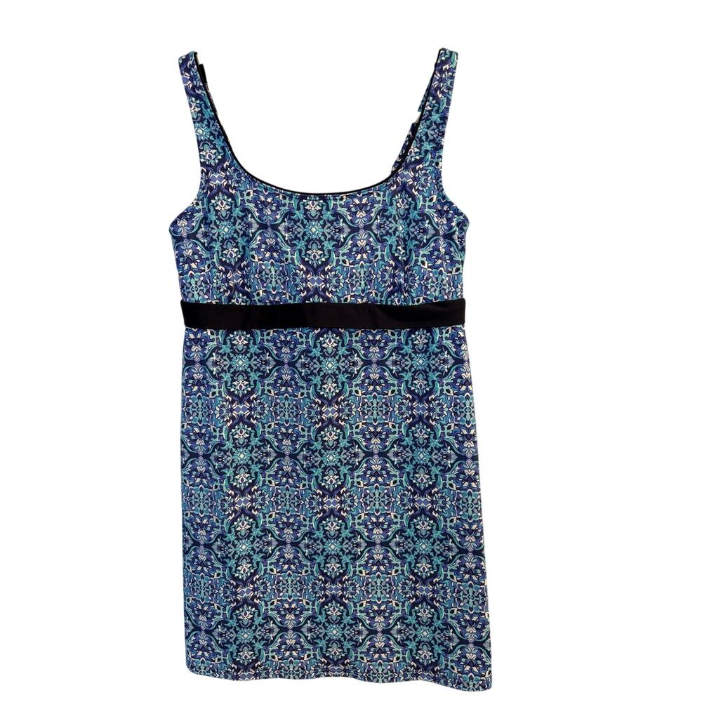 Lands End Blue Mosaic Tankini Top Swim Underwire Swimsuit Size 12